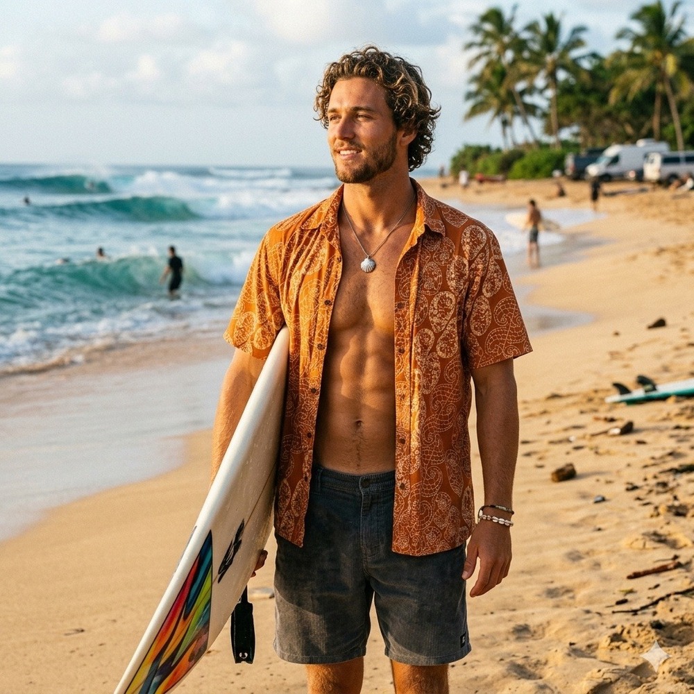 Sig Zane Designs Hilo Hawaii Mens XL Orange Shell Print Aloha Button Down Shirt